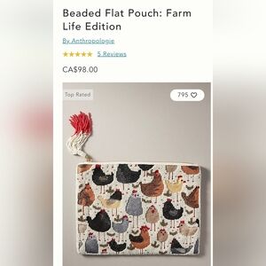 Anthropologie Beaded Flat Pouch - Farm Life Edition
